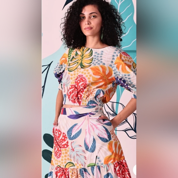 Maude Vivante SET NWT Large Floral SET PTP 21 Length 17 - Skirt 34 Inch Waist - Picture 2 of 7